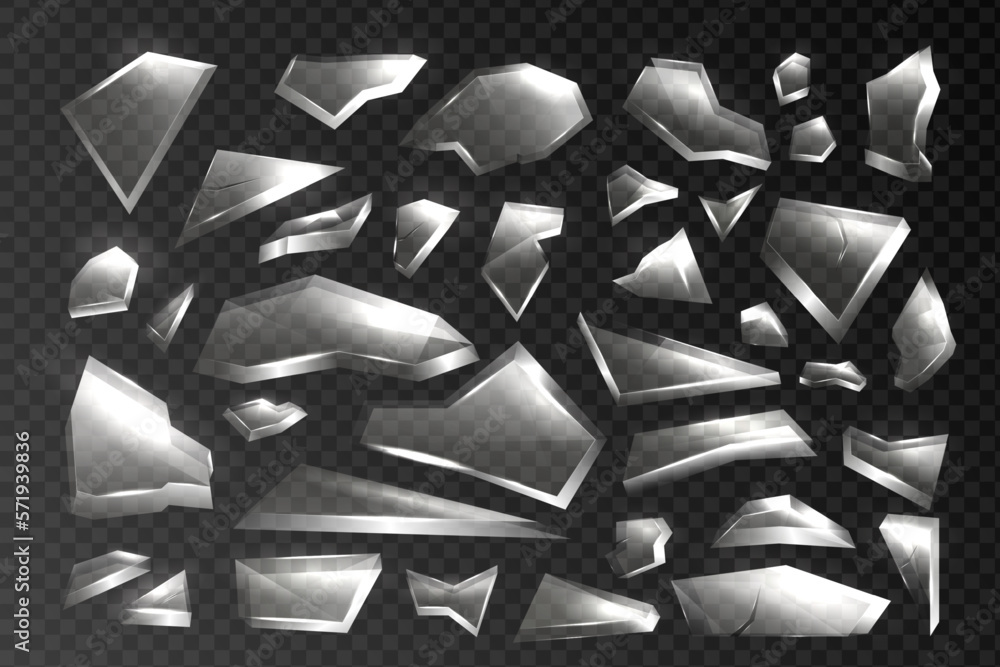 Broken glass shards set isolated on transparent background. Realistic ...