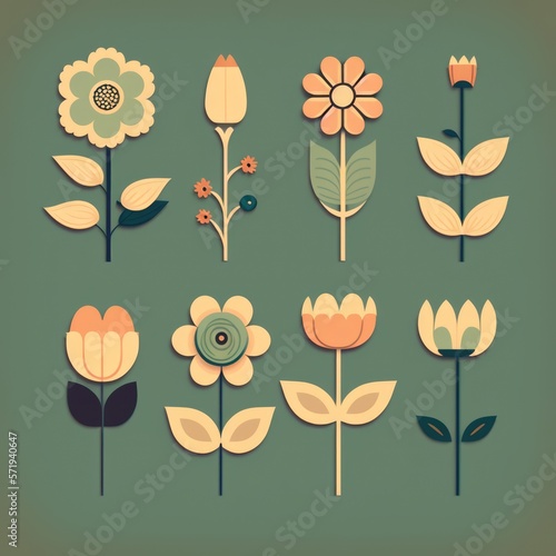 Multiple diverse flowers lying on green background  created using generative ai technology