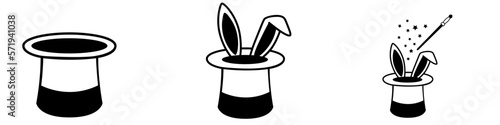 Magic Hat icon vector set. Wand and Rabbit illustration sign collection. magician symbol or logo.