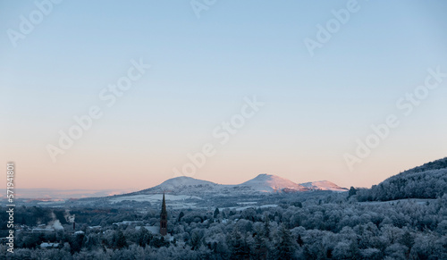 Pink Winter Evening on Eildon Hills, Galashiels, Scottish Borders