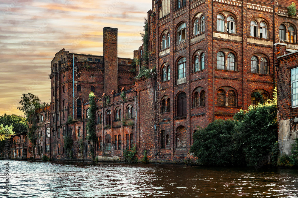Old destroyed facility build from red bricks