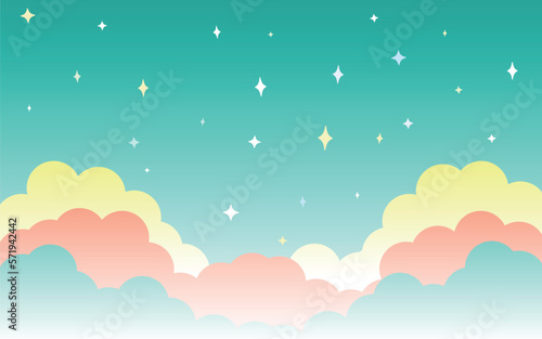 Fototapeta Naklejka Na Ścianę i Meble -  ゆめかわな雲と星の背景
