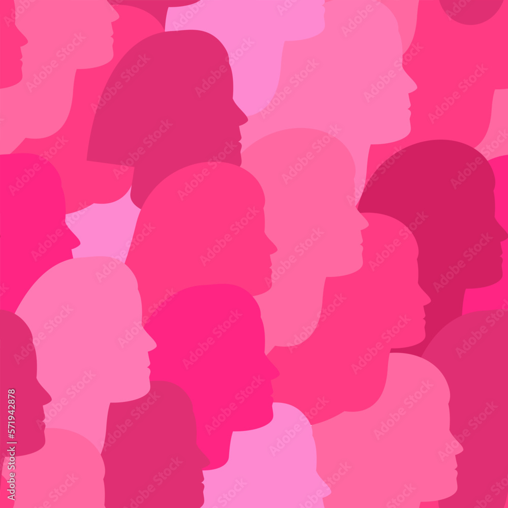 Pink women's silhuette. Seamless vector pattern for International Woman's Day.