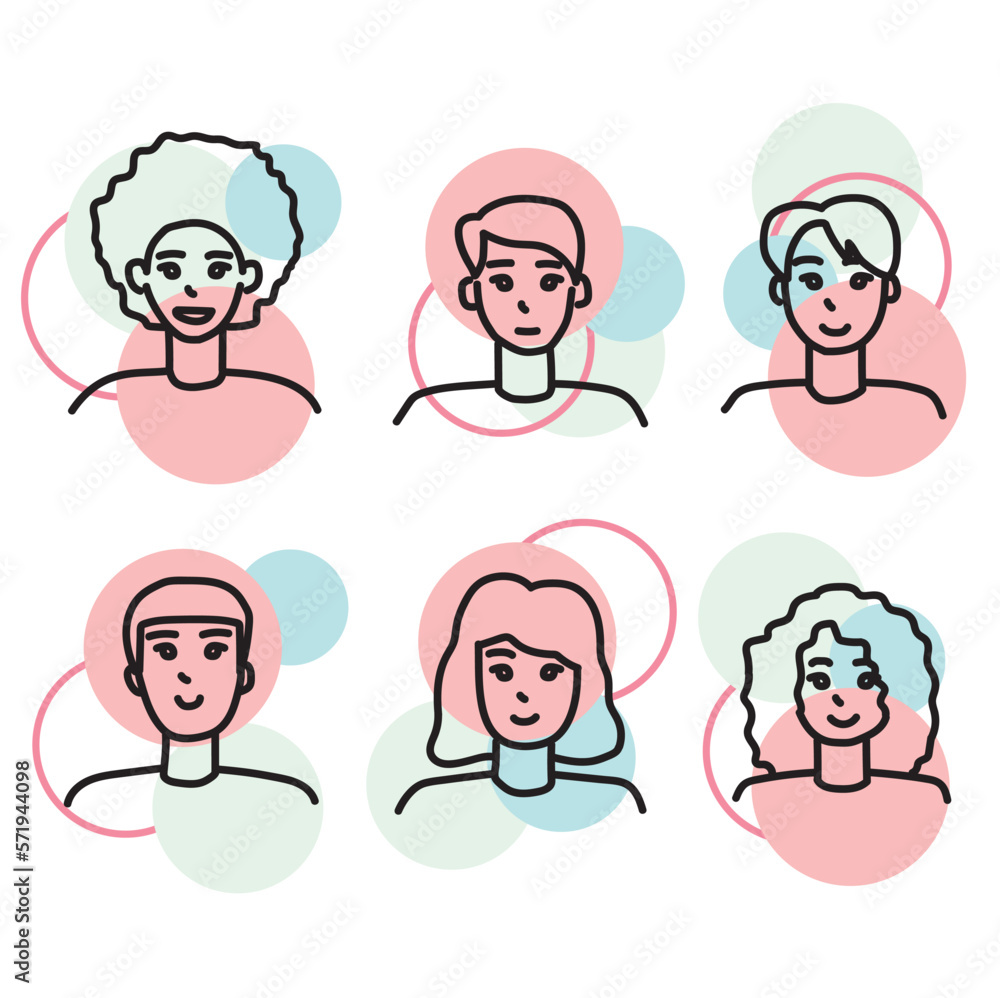 Face people character set vector illustration. Suitable for icon, logo, sticker pack and graphic design elements Face people character set vector illustration. Suitable for icon, logo, sticker pack and graphic design elements