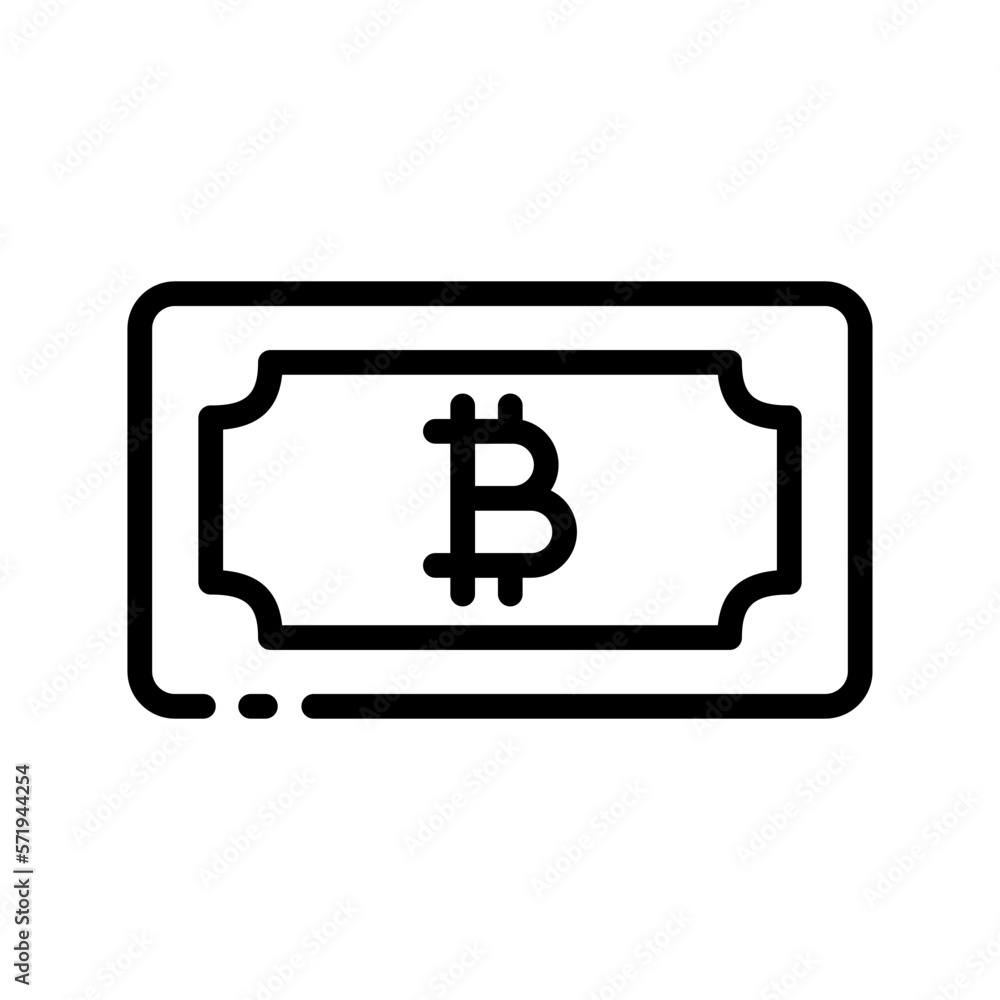 Bitcoin bill line icon. Money, transaction, salary, cent, cash pay, payment, income expense. Financial management concept. Vector line icon isolated on white background Bitcoin bill line icon. Money, transaction, salary, cent, cash pay, payment, income expense. Financial management concept. Vector line icon isolated on white background