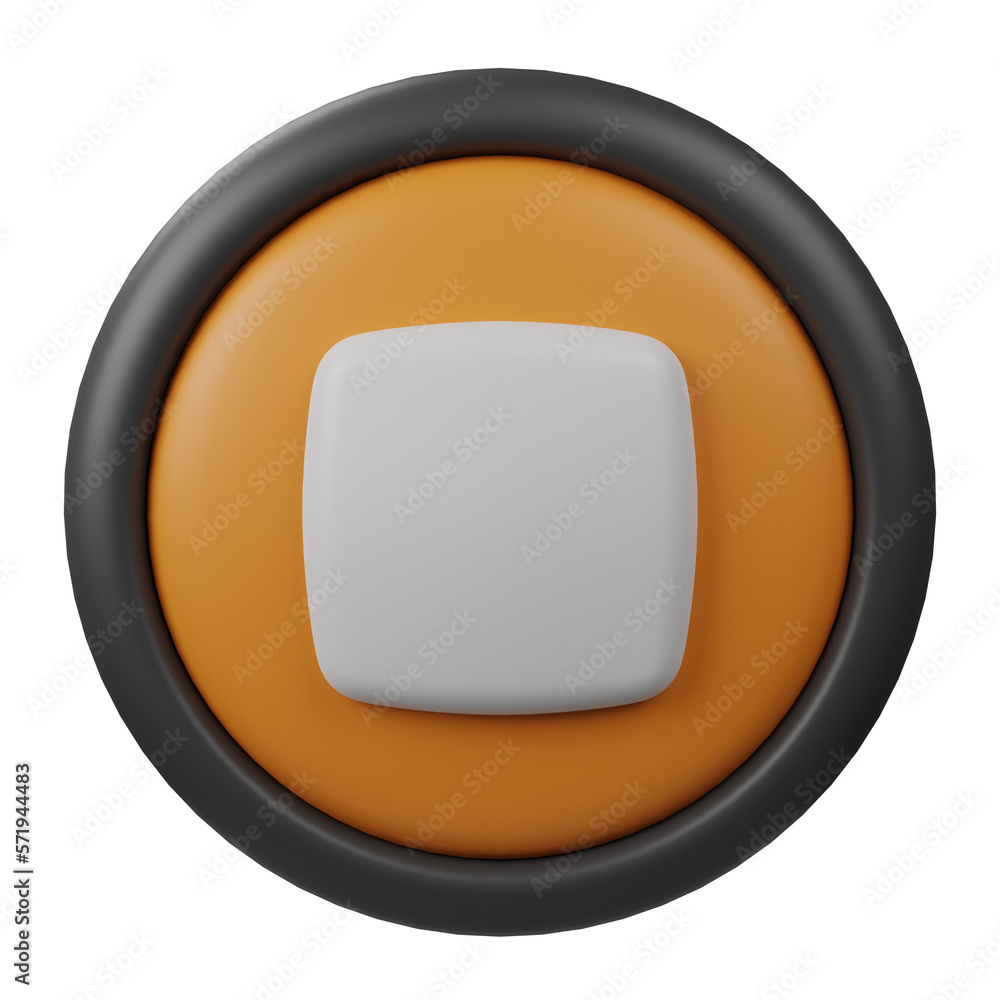 3D Icon Orange round stop button with black border, Stop Button interface symbol isolated on white background 3D Icon Orange round stop button with black border, Stop Button interface symbol isolated on white background