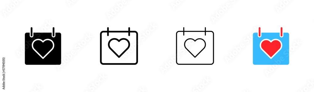 Calendar with a heart line icon. Love, date, dating, partners, event, valentine, enamored, appointment, feelings. Annisvery concept. Vector icon in line, black and colorful style Calendar with a heart line icon. Love, date, dating, partners, event, valentine, enamored, appointment, feelings. Annisvery concept. Vector icon in line, black and colorful style