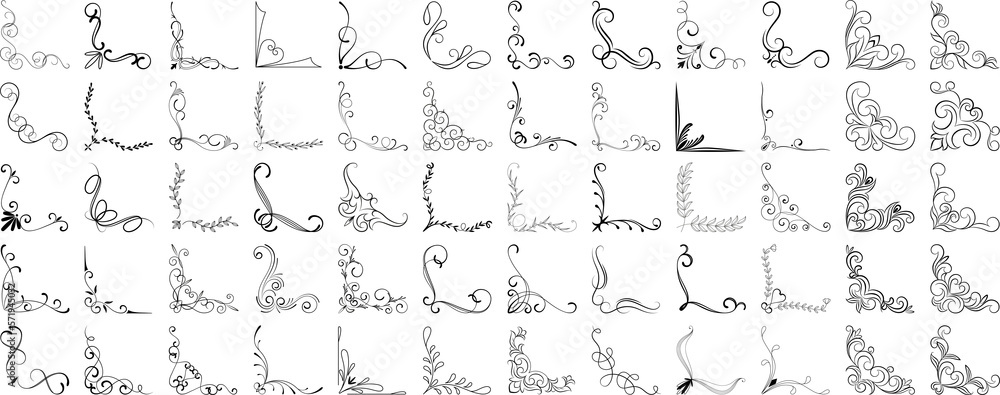 Obraz premium Set of ornamental corners in different style. Vector floral corners set