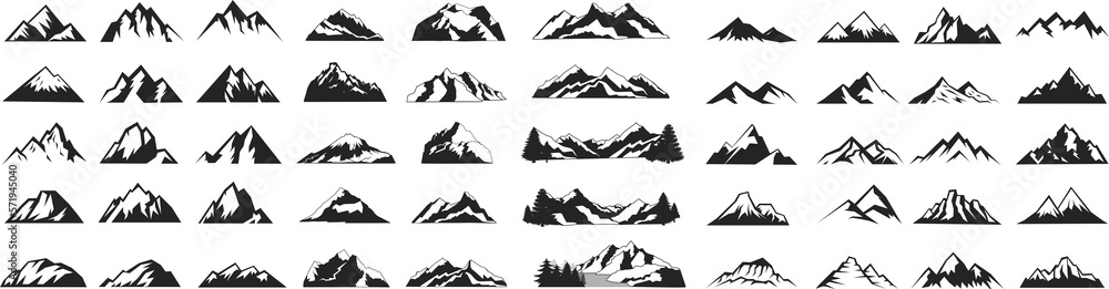Fototapeta premium Mountain icons set silhouette