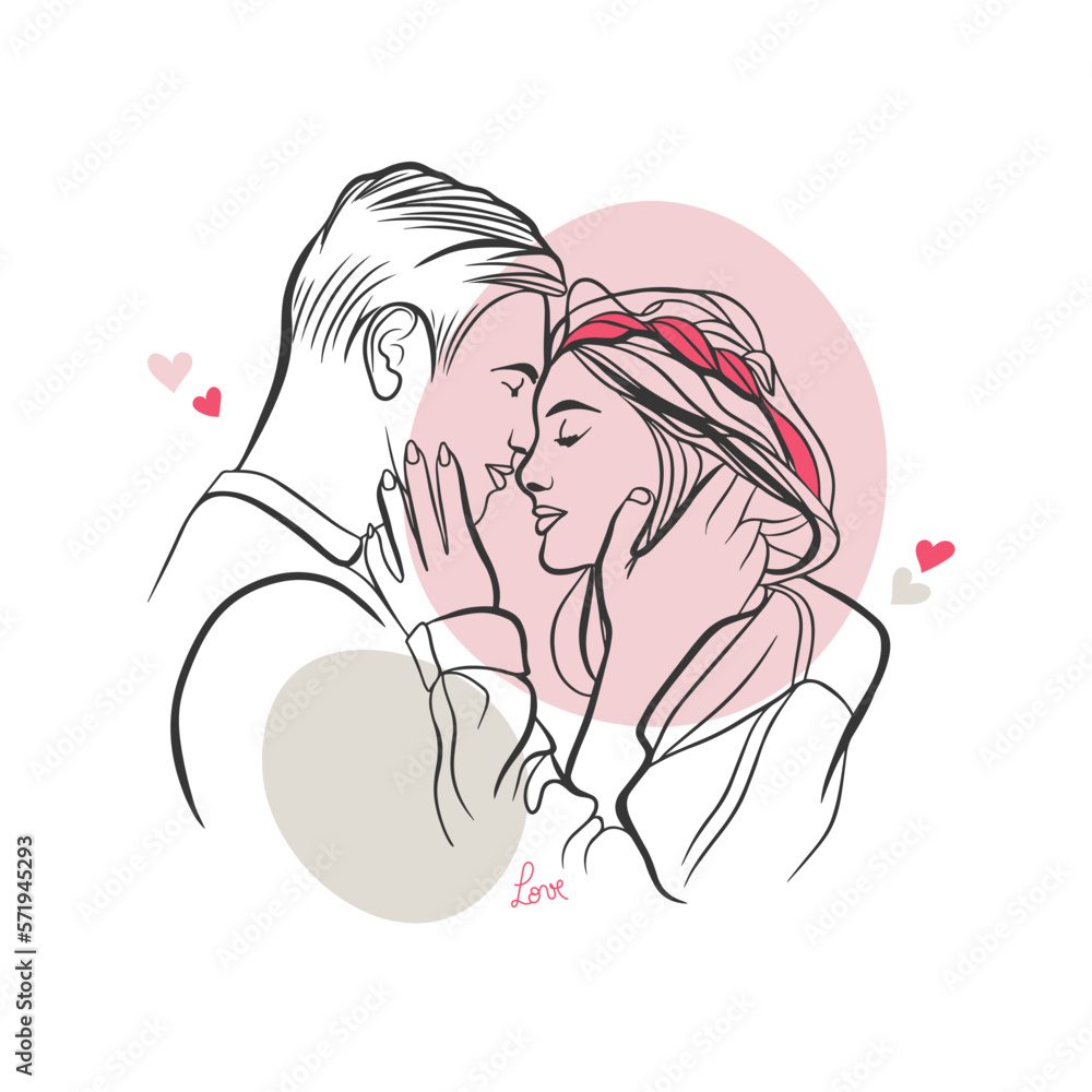 Cute couple in love, vector illustration, tenderness, warm feelings, doodle Cute couple in love, vector illustration, tenderness, warm feelings, doodle