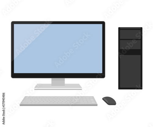 Illustration of desktop computer and keyboard and mouse
