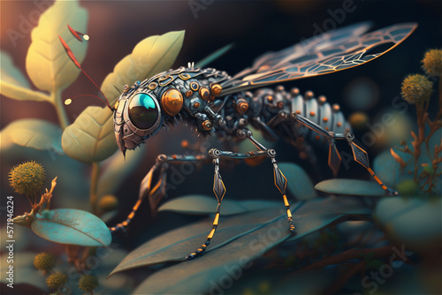 Robot animal kingdom. Robot dragon-fly in nature