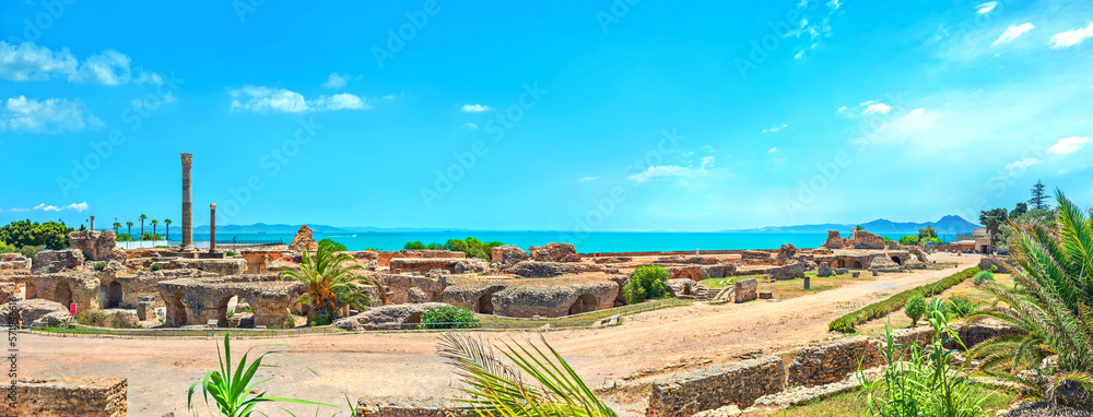 Fototapeta premium Ruins with thermal baths of ancient Carthage. Tunis, Tunisia, North Africa