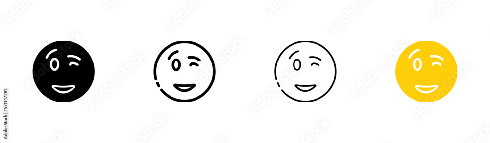 Emoticon set icon. Winking, flirting, blinking, relationship emotion, feeling, emoji, round face sticker. Mood concept. Vector icon in line, black and colorful style on white background Emoticon set icon. Winking, flirting, blinking, relationship emotion, feeling, emoji, round face sticker. Mood concept. Vector icon in line, black and colorful style on white background