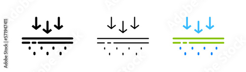 Skin protection set icon. Water drops, nourishing cream, hydration, moisturizing, collagen, snowflake, waterproof, winter care. Cosmetology concept. Vector icon in line, black and colorful style