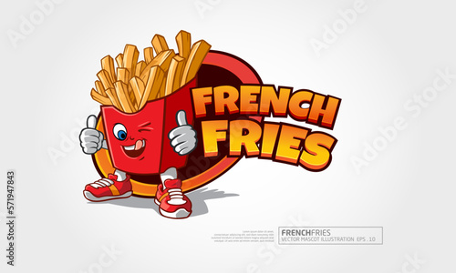 French Fries Vector Logo. Cartoon illustration of potato, for your mascot or character illustration.