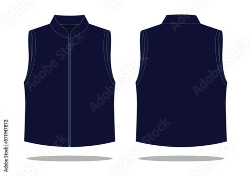 Blank Navy Blue Vest Template On White Background.Front And Back View, Vector File