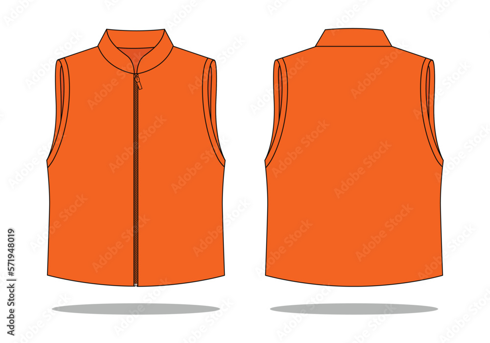 Blank Orange Vest Template On White Background.Front And Back View