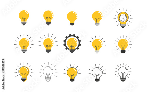 Collection of light bulbs, logos, element and symbols