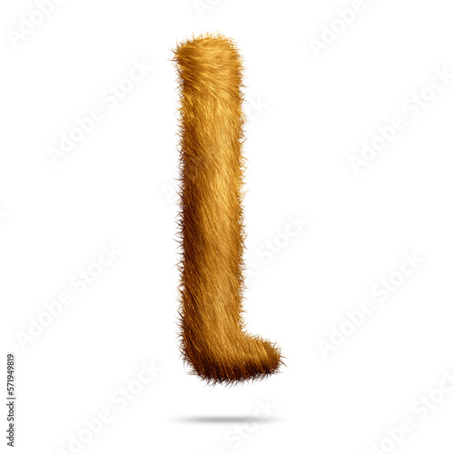 Small alphabet letter l design with golden fur texture