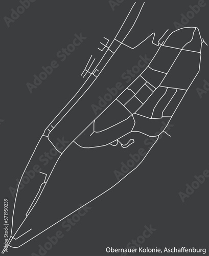 Detailed navigation black lines urban street roads map of the OBERNAUER KOLONIE BOROUGH of the German town of ASCHAFFENBURG, Germany on vintage beige background