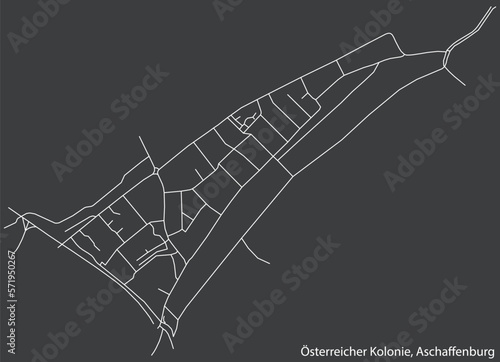 Detailed navigation black lines urban street roads map of the ÖSTERREICHER KOLONIE BOROUGH of the German town of ASCHAFFENBURG, Germany on vintage beige background