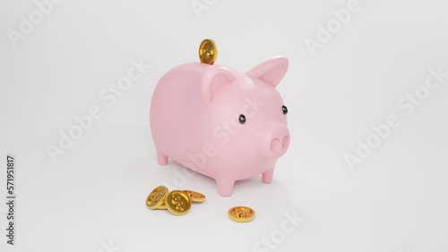 Pig piggy bank being put in coins