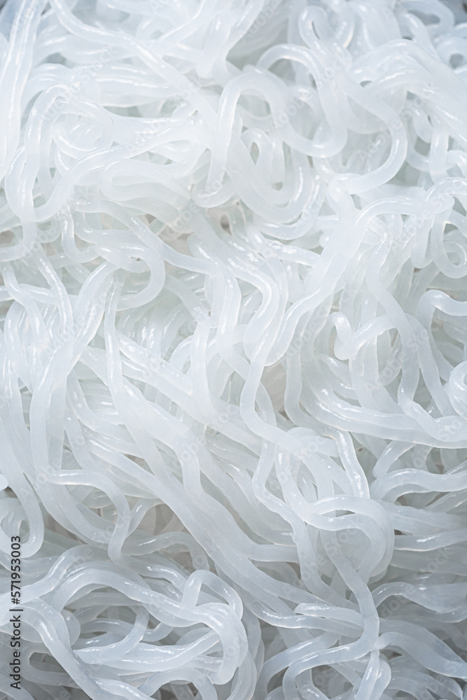 Shirataki Noodles Made From Konjac Flour, close-up Shirataki Noodles Made From Konjac Flour, close-up