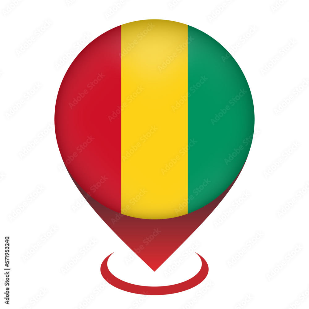 Fototapeta premium Map pointer with contry Guinea. Guinea flag. Vector illustration.