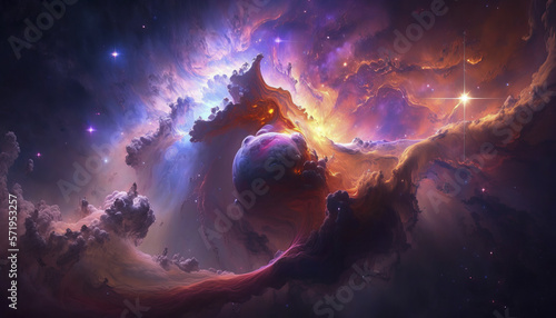 epic shot of planets and asteroids in nebulae. Generative AI