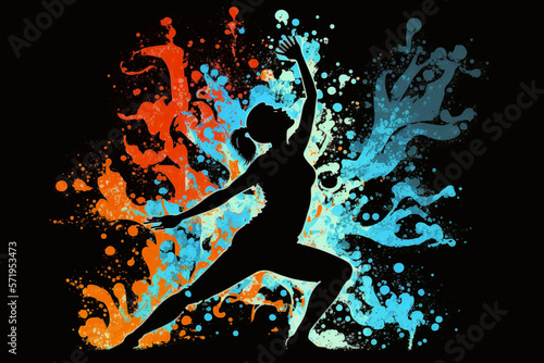 silhouette of a woman doing yoga on a colored background