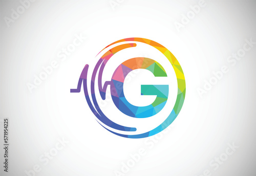 Initial low poly G alphabet with health pulse. Heartbeat logo design. Logo for medical or health business