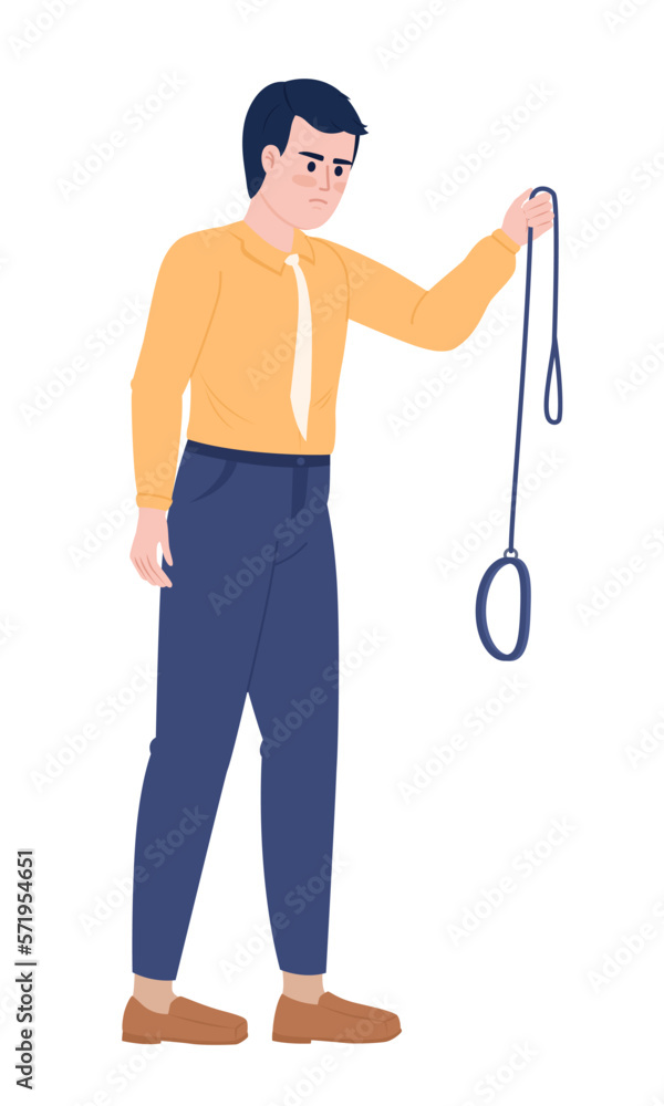 Displeased male pet owner holding empty leash semi flat color vector character. Editable figure. Full body person on white. Simple cartoon style illustration for web graphic design and animation Displeased male pet owner holding empty leash semi flat color vector character. Editable figure. Full body person on white. Simple cartoon style illustration for web graphic design and animation