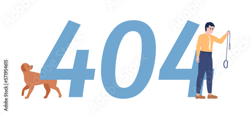 Dog off-leash 404 page not found illustration. Angry pet owner and badly behaved animal flat vector 2D cartoon characters on white. Editable error flash message for application, web UX, UI design
