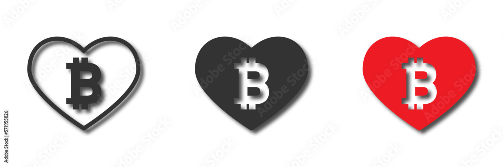 Heart icon with bitcoin symbol inside. Vector illustration. Heart icon with bitcoin symbol inside. Vector illustration.