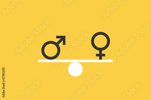 Male and female symbol on the scales with balance. Gender equality concept