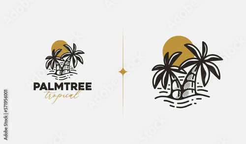 Beach Resort Palm Tree monoline. Universal creative premium symbol. Vector sign icon logo template. Vector illustration