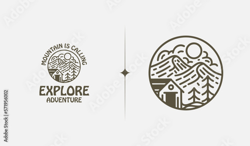 Mountain Resort monoline. Universal creative premium symbol. Vector sign icon logo template. Vector illustration
