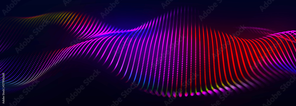 Fototapeta premium Digital technology background. Dynamic wave of glowing points. Futuristic background for presentation design. 3d Widescreen