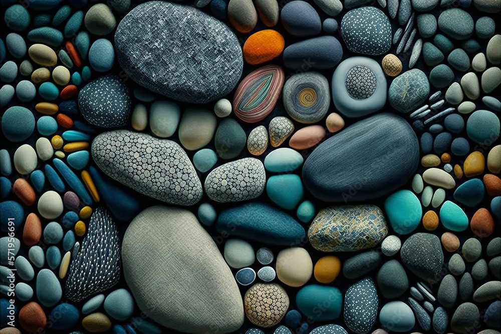 An imaginary multicolored pebble with various shapes creating a dynamic and original texture, offering a visual escape. Generative AI An imaginary multicolored pebble with various shapes creating a dynamic and original texture, offering a visual escape. Generative AI