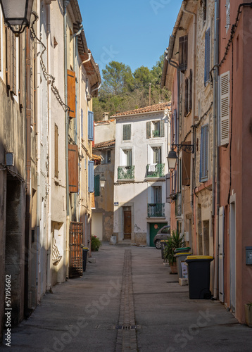 View of a street in the small town of La Roquebrussane in the Var department, in the Provence region of France 
