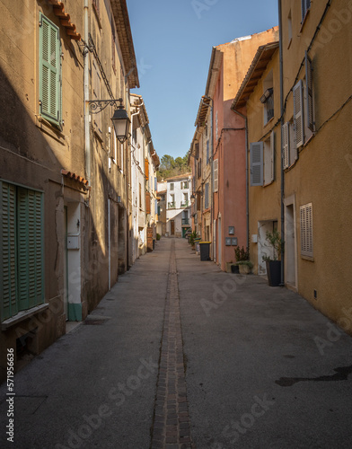 View of a street in the small town of La Roquebrussane in the Var department, in the Provence region of France
