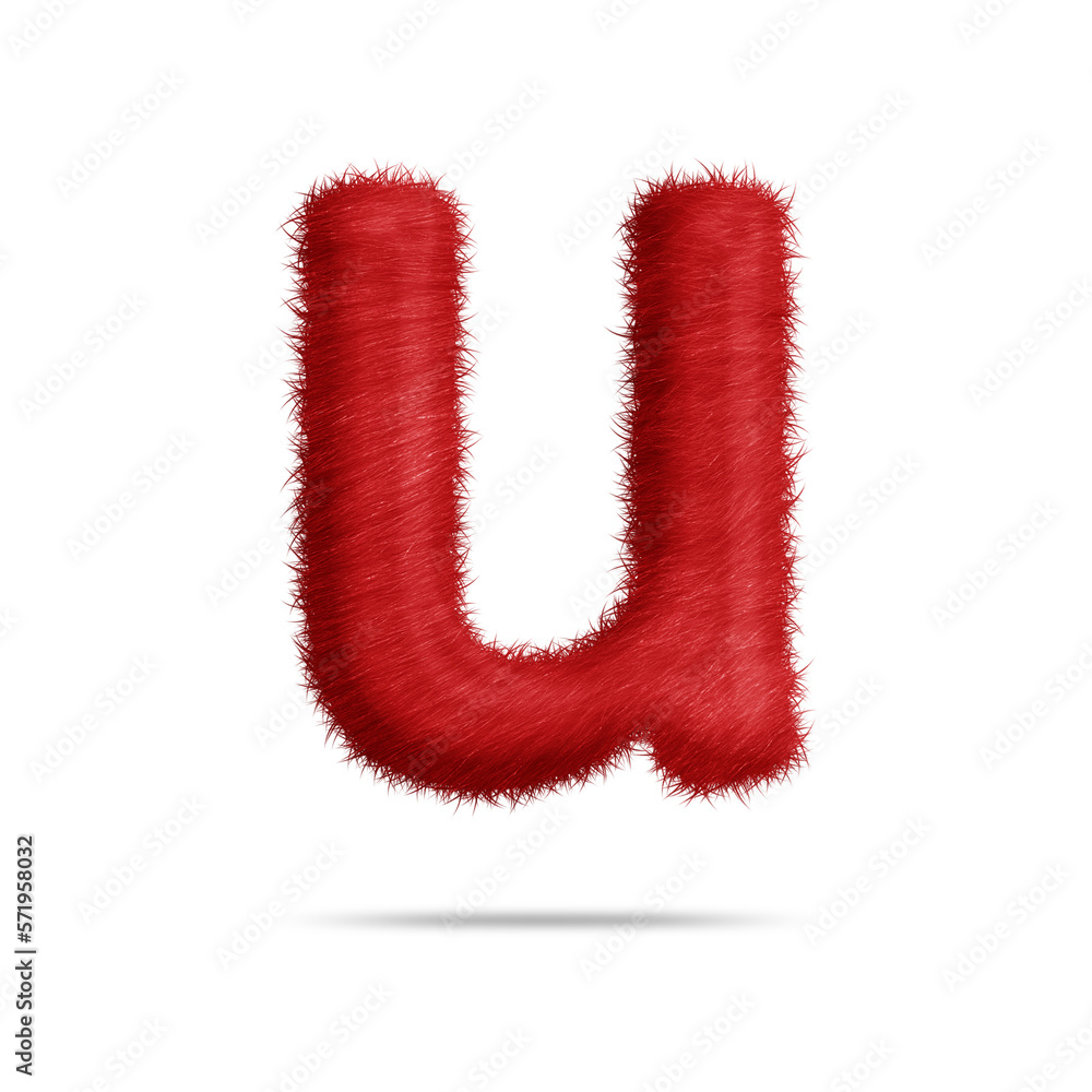 Small alphabet letter u design with red fur texture Small alphabet letter u design with red fur texture