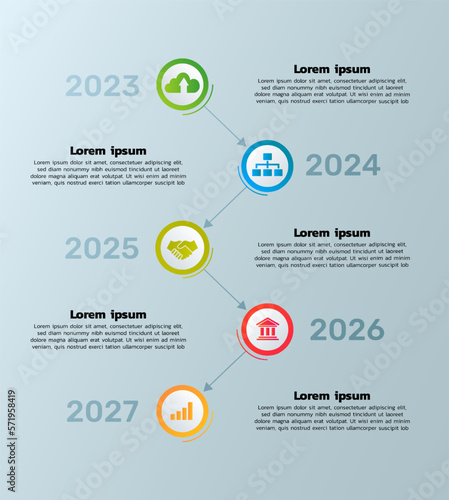 Business Infographic. Timeline infographics design vector. Abstract infographics options template. Vector illustration. Business concept with 5 options, steps, or processes