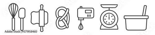 Bakery thin line icon collection. Isolated on white background - vector Illustration