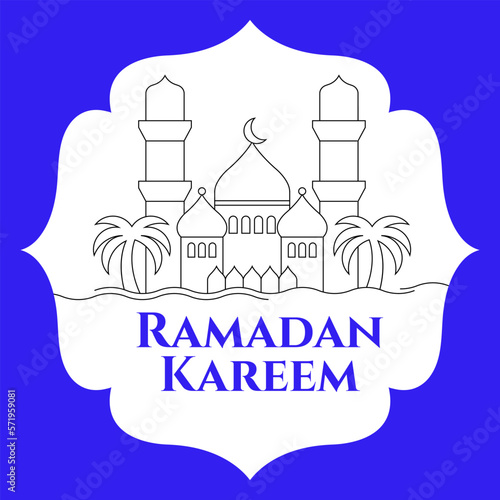Vector illustration with mosque. Islamic greeting card for Ramadan KAreem holiday.