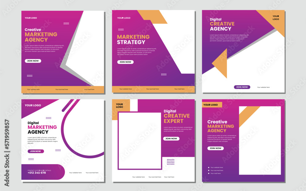 Set of Editable minimal square banner template. Suitable for social media post and web internet ads. Vector illustration with photo college Set of Editable minimal square banner template. Suitable for social media post and web internet ads. Vector illustration with photo college
