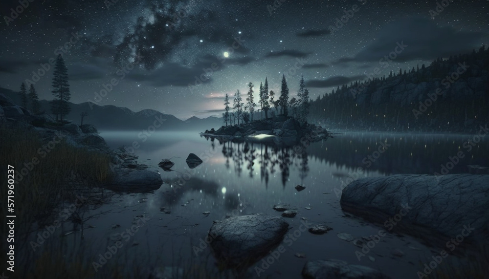 Obraz premium night landscape river mountain sky
