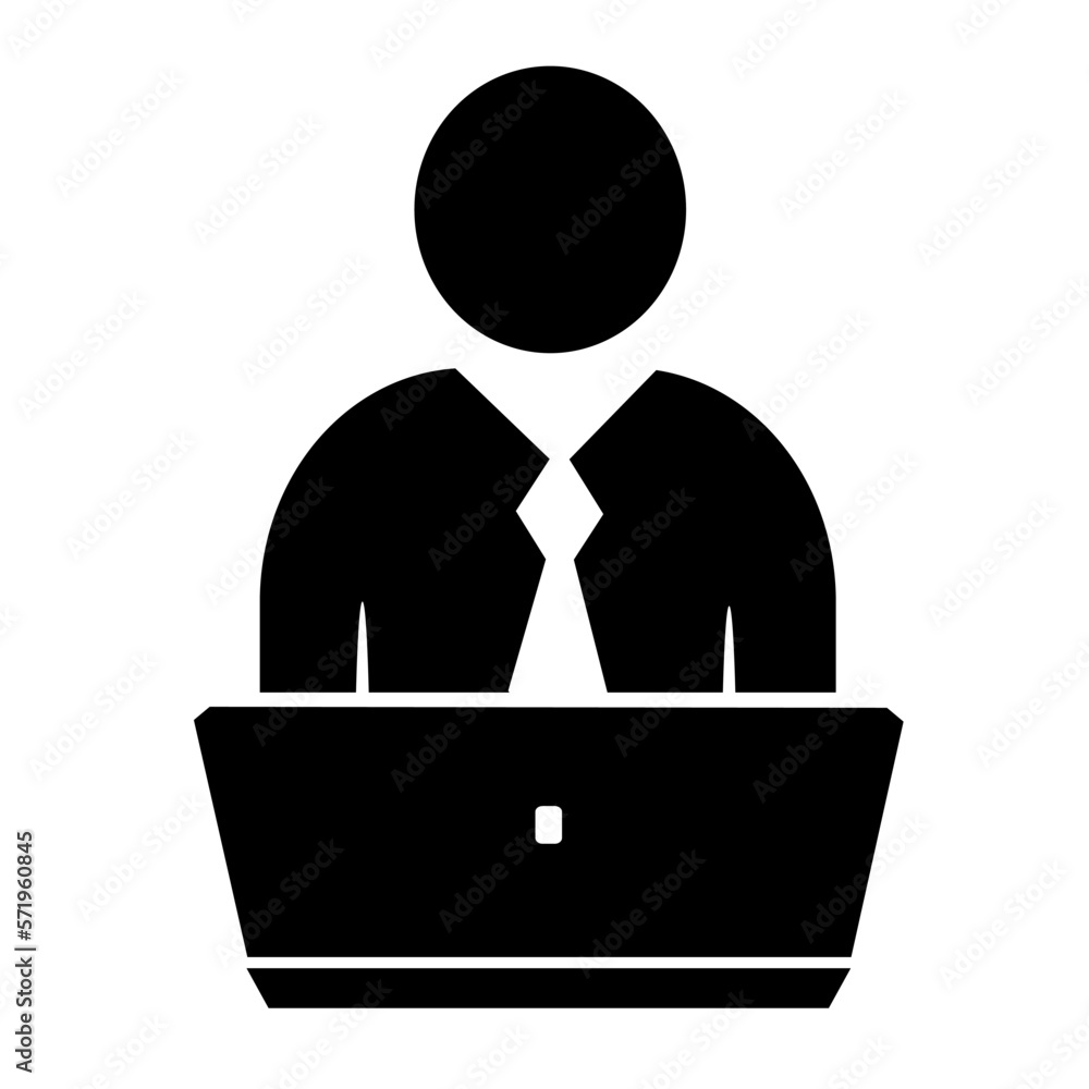 Vector web icon of a person working at a computer. Flat design. Isolated on a white background. Vector web icon of a person working at a computer. Flat design. Isolated on a white background.