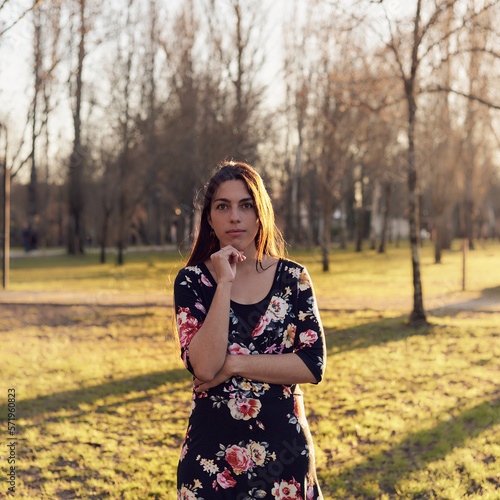 Hairy young woman portrait in the park
